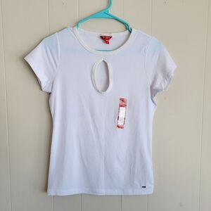 Guess White Keyhole Short Sleeve Top